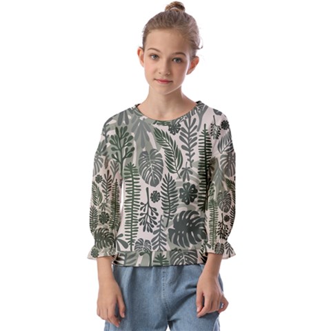 Plants Leaves Boho Botany Foliage Kids  Cuff Sleeve Top by Bedest