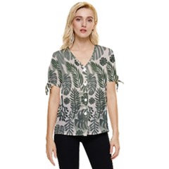 Plants Leaves Boho Botany Foliage Bow Sleeve Button Up Top by Bedest