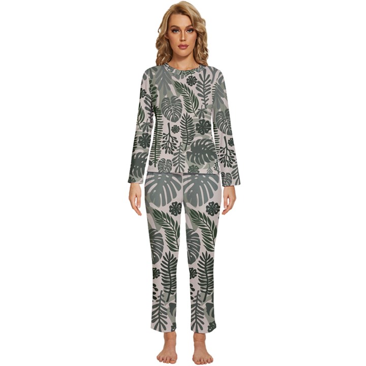 Plants Leaves Boho Botany Foliage Womens  Long Sleeve Lightweight Pajamas Set