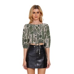 Plants Leaves Boho Botany Foliage Mid Sleeve Drawstring Hem Top by Bedest