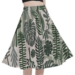 Plants Leaves Boho Botany Foliage A-line Full Circle Midi Skirt With Pocket by Bedest