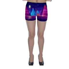 Egyptian Pyramids Night Landscape Cartoon Skinny Shorts by Ndabl3x