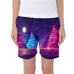 Egyptian Pyramids Night Landscape Cartoon Women s Basketball Shorts by Ndabl3x