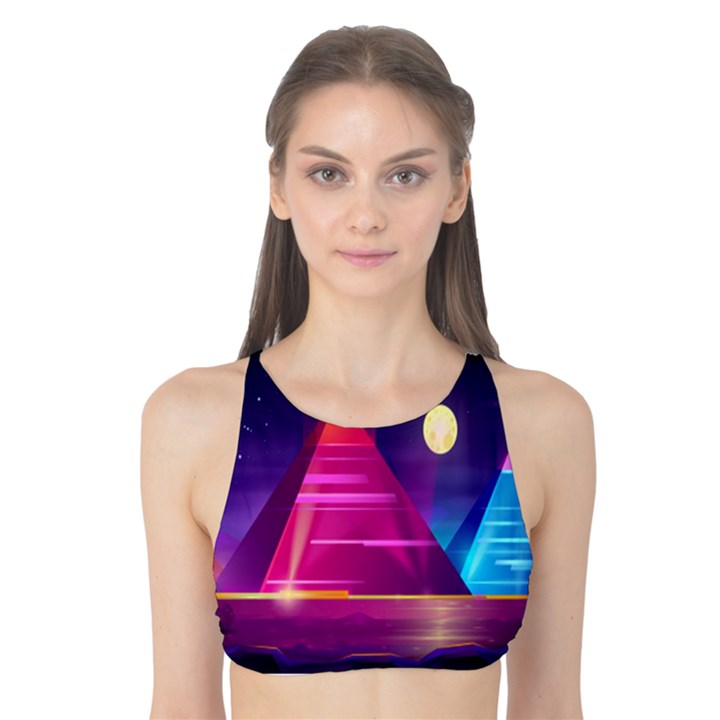 Egyptian Pyramids Night Landscape Cartoon Tank Bikini Top