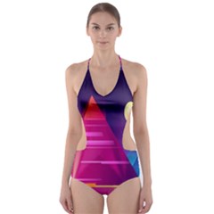 Egyptian Pyramids Night Landscape Cartoon Cut-out One Piece Swimsuit by Ndabl3x