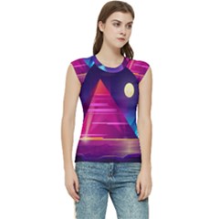 Egyptian Pyramids Night Landscape Cartoon Women s Raglan Cap Sleeve T-shirt by Ndabl3x