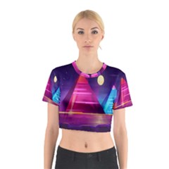 Egyptian Pyramids Night Landscape Cartoon Cotton Crop Top by Ndabl3x