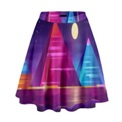 Egyptian Pyramids Night Landscape Cartoon High Waist Skirt by Ndabl3x