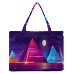 Egyptian Pyramids Night Landscape Cartoon Zipper Medium Tote Bag by Ndabl3x