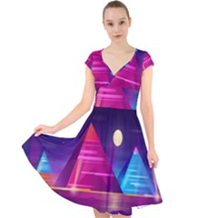 Egyptian Pyramids Night Landscape Cartoon Cap Sleeve Front Wrap Midi Dress by Ndabl3x