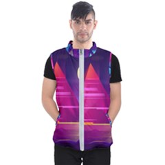 Egyptian Pyramids Night Landscape Cartoon Men s Puffer Vest by Ndabl3x