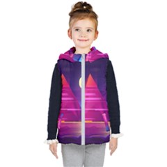 Egyptian Pyramids Night Landscape Cartoon Kids  Hooded Puffer Vest by Ndabl3x