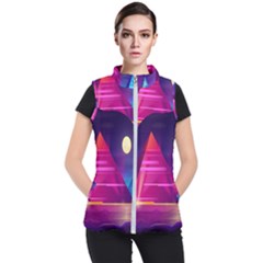 Egyptian Pyramids Night Landscape Cartoon Women s Puffer Vest by Ndabl3x