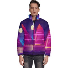 Egyptian Pyramids Night Landscape Cartoon Men s Puffer Bubble Jacket Coat by Ndabl3x