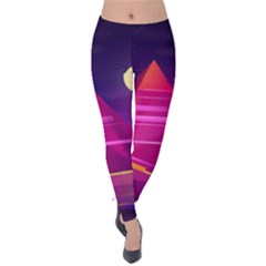 Egyptian Pyramids Night Landscape Cartoon Velvet Leggings by Ndabl3x