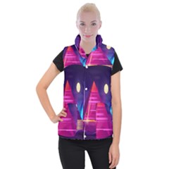 Egyptian Pyramids Night Landscape Cartoon Women s Button Up Vest by Ndabl3x