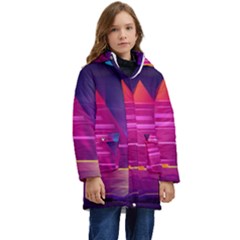 Egyptian Pyramids Night Landscape Cartoon Kids  Hooded Longline Puffer Jacket by Ndabl3x