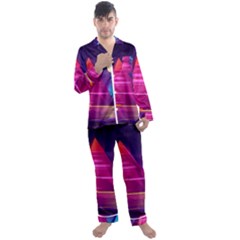 Egyptian Pyramids Night Landscape Cartoon Men s Long Sleeve Satin Pajamas Set by Ndabl3x