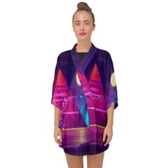 Egyptian Pyramids Night Landscape Cartoon Half Sleeve Chiffon Kimono by Ndabl3x