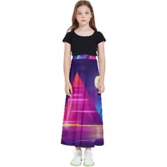 Egyptian Pyramids Night Landscape Cartoon Kids  Flared Maxi Skirt by Ndabl3x