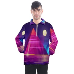 Egyptian Pyramids Night Landscape Cartoon Men s Half Zip Pullover by Ndabl3x