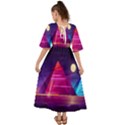 Egyptian Pyramids Night Landscape Cartoon Kimono Sleeve Boho Dress View2