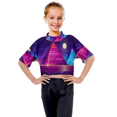 Egyptian Pyramids Night Landscape Cartoon Kids Mock Neck T-shirt by Ndabl3x