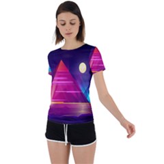 Egyptian Pyramids Night Landscape Cartoon Back Circle Cutout Sports T-shirt by Ndabl3x