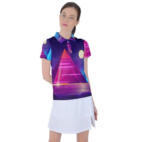 Egyptian Pyramids Night Landscape Cartoon Women s Polo T-shirt by Ndabl3x