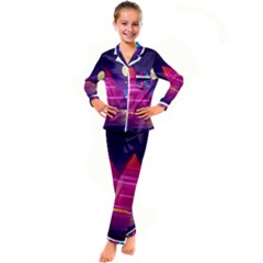 Egyptian Pyramids Night Landscape Cartoon Kids  Satin Long Sleeve Pajamas Set by Ndabl3x