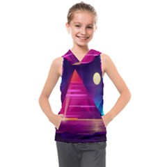 Egyptian Pyramids Night Landscape Cartoon Kids  Sleeveless Hoodie by Ndabl3x