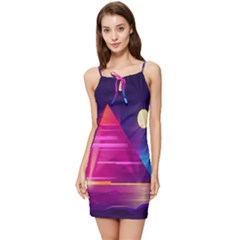 Egyptian Pyramids Night Landscape Cartoon Summer Tie Front Dress by Ndabl3x