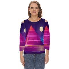 Egyptian Pyramids Night Landscape Cartoon Cut Out Wide Sleeve Top