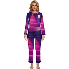 Egyptian Pyramids Night Landscape Cartoon Womens  Long Sleeve Lightweight Pajamas Set by Ndabl3x