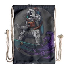 Illustration Astronaut Cosmonaut Paying Skateboard Sport Space With Astronaut Suit Drawstring Bag (large) by Ndabl3x