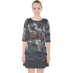 Illustration Astronaut Cosmonaut Paying Skateboard Sport Space With Astronaut Suit Quarter Sleeve Pocket Dress by Ndabl3x