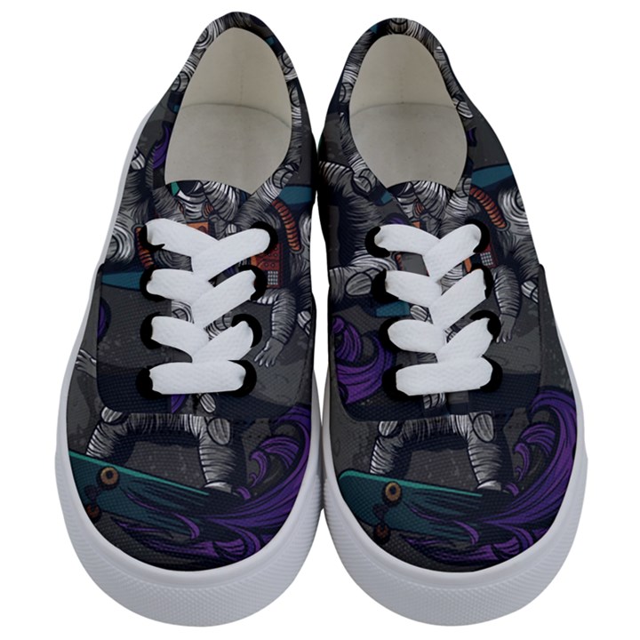 Illustration Astronaut Cosmonaut Paying Skateboard Sport Space With Astronaut Suit Kids  Classic Low Top Sneakers