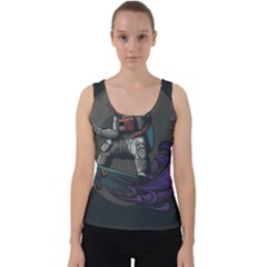 Illustration Astronaut Cosmonaut Paying Skateboard Sport Space With Astronaut Suit Velvet Tank Top by Ndabl3x