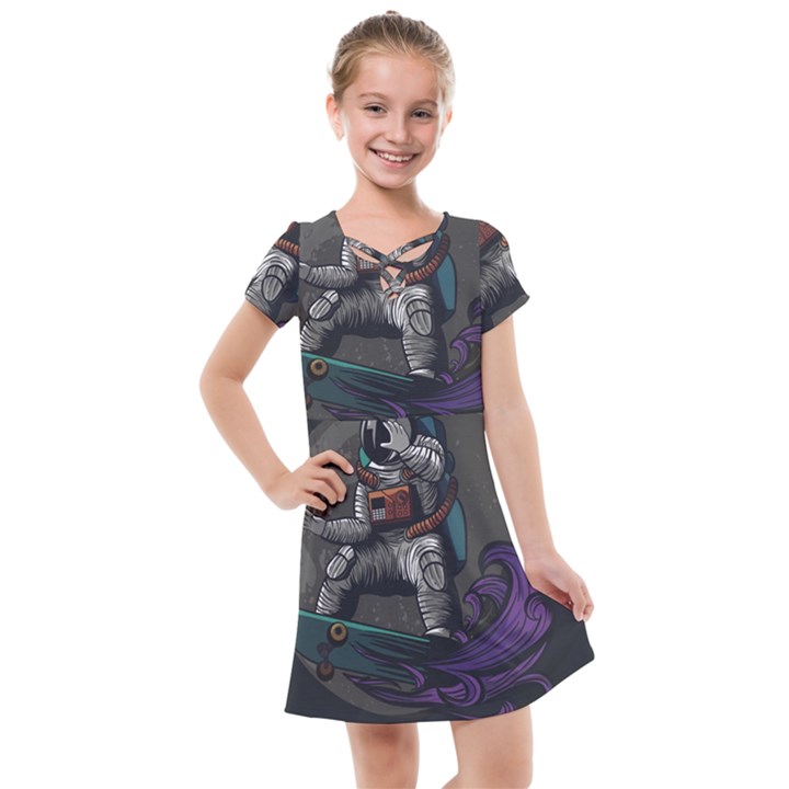 Illustration Astronaut Cosmonaut Paying Skateboard Sport Space With Astronaut Suit Kids  Cross Web Dress