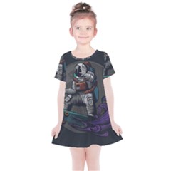 Illustration Astronaut Cosmonaut Paying Skateboard Sport Space With Astronaut Suit Kids  Simple Cotton Dress by Ndabl3x