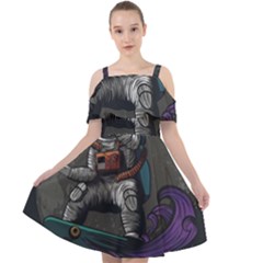 Illustration Astronaut Cosmonaut Paying Skateboard Sport Space With Astronaut Suit Cut Out Shoulders Chiffon Dress by Ndabl3x