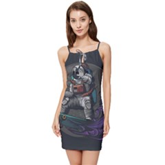 Illustration Astronaut Cosmonaut Paying Skateboard Sport Space With Astronaut Suit Summer Tie Front Dress by Ndabl3x