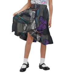 Illustration Astronaut Cosmonaut Paying Skateboard Sport Space With Astronaut Suit Kids  Ruffle Flared Wrap Midi Skirt by Ndabl3x