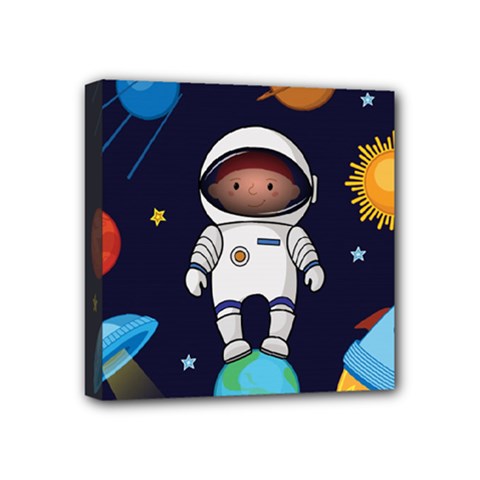 Boy Spaceman Space Rocket Ufo Planets Stars Mini Canvas 4  X 4  (stretched) by Ndabl3x