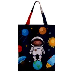 Boy Spaceman Space Rocket Ufo Planets Stars Zipper Classic Tote Bag by Ndabl3x