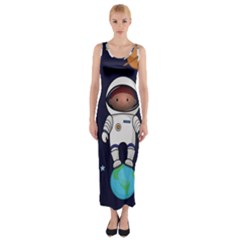 Boy Spaceman Space Rocket Ufo Planets Stars Fitted Maxi Dress by Ndabl3x