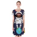 Boy Spaceman Space Rocket Ufo Planets Stars Short Sleeve V-neck Flare Dress View1