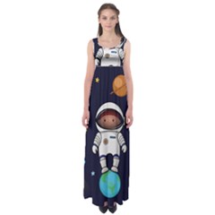 Boy Spaceman Space Rocket Ufo Planets Stars Empire Waist Maxi Dress by Ndabl3x