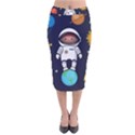 Boy Spaceman Space Rocket Ufo Planets Stars Velvet Midi Pencil Skirt View1