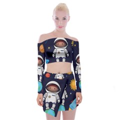 Boy Spaceman Space Rocket Ufo Planets Stars Off Shoulder Top With Mini Skirt Set by Ndabl3x